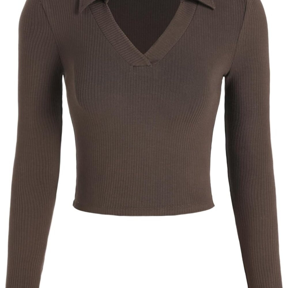 Fitted Long Sleeve Shirts for Women - V Neck Polo Shirts Business Casual Collare